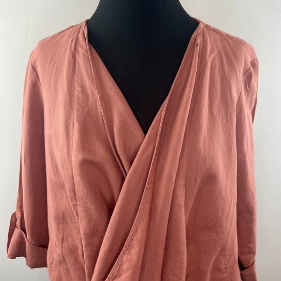 DALIA Dusty Pink Cardigan Top Linen Pockets 3/4 Roll Up Sleeve Size Large L - Picture 3 of 11